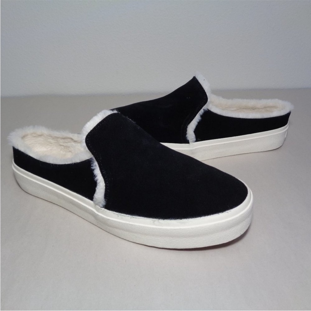 NWOT Straheekum Faux Fur-Lined Black Slip-On Mules